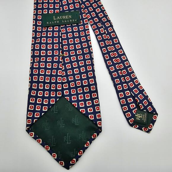 Lauren Ralph Lauren Geometric Navy Blue Red Silk Tie USA Classic Necktie 55.5" - Picture 3 of 6
